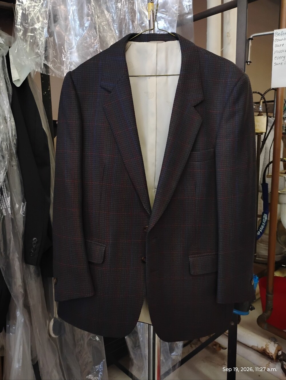 Men's Dark Plaid Blazer - Navy and Brown